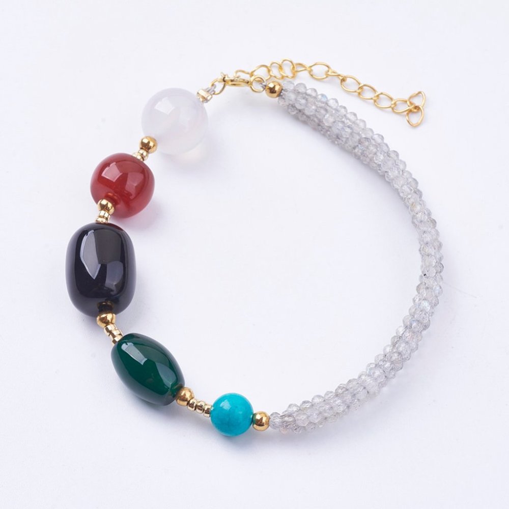 Mixed Natural gemstone bracelet W agate, labradorite & 14K GPlated beads 2/$25